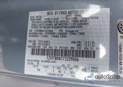 2007 Ford Mustang V6 Deluxe/V6 Premium from USA, damaged, VIN 1ZVFT80N775229006